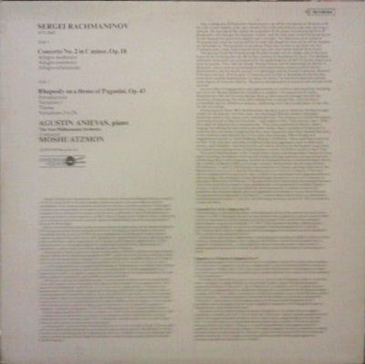 Sergei Vasilyevich Rachmaninoff, Agustin Anievas, New Philharmonia Orchestra, Moshe Atzmon : Klavierkonzert Nr.2 C-Moll Op.18, Rhapsodie Über Ein Thema Von Paganini Op.43 (LP, Album)