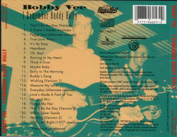 Bobby Vee : I Remember Buddy Holly (CD, Album, RE, RM)