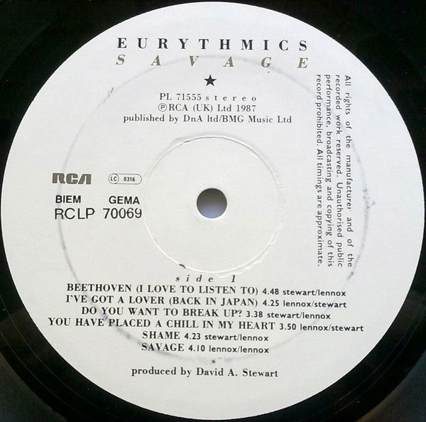 Eurythmics : Savage (LP, Album)