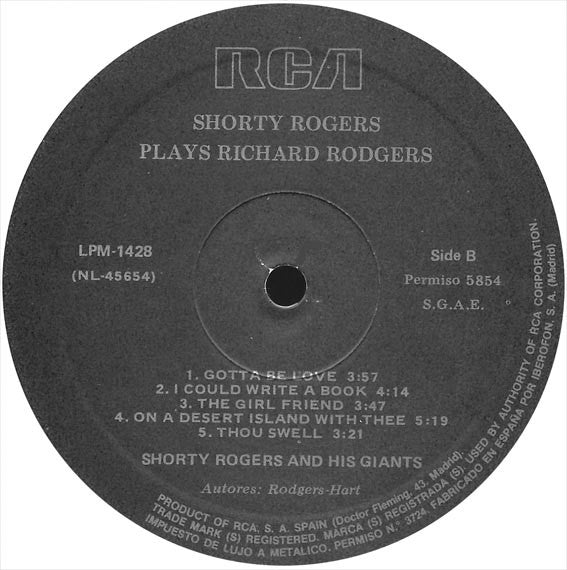 Shorty Rogers And His Giants : Shorty Rogers Plays Richard Rodgers (LP, Album, RE)
