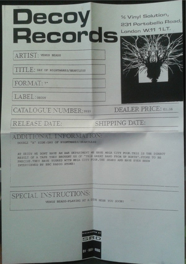 Venus Beads : Day Of Nightmares / Heartless (7", Single, Promo, TP)