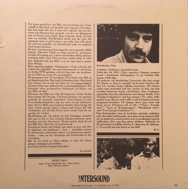 Finn Zetterholm : Joe Hill På Svenska (LP, Album, Whi)