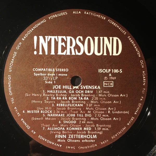 Finn Zetterholm : Joe Hill På Svenska (LP, Album, Whi)
