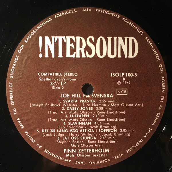 Finn Zetterholm : Joe Hill På Svenska (LP, Album, Whi)