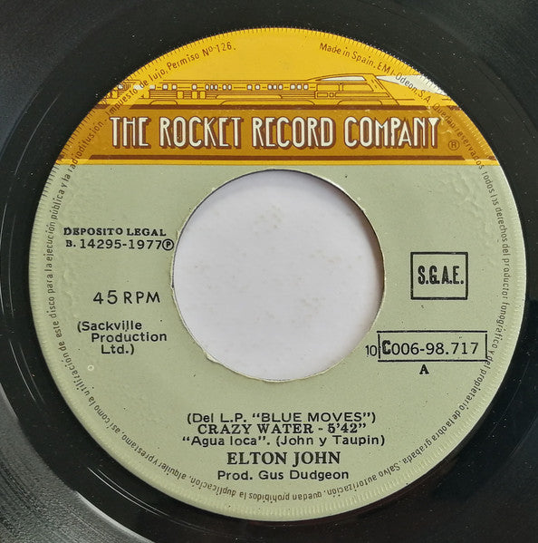 Elton John : Crazy Water = Agua Loca (7", Single)