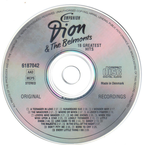 Dion & The Belmonts : 18 Greatest Hits (CD, Comp)