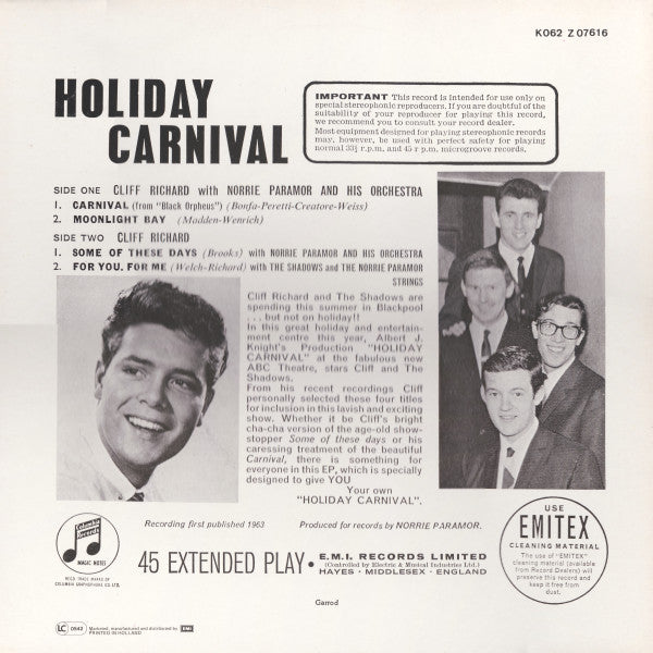 Cliff Richard : The Cliff Richard - The Shadows E.P. Collection Vol 7: Holiday Carnival (12", EP, RE)