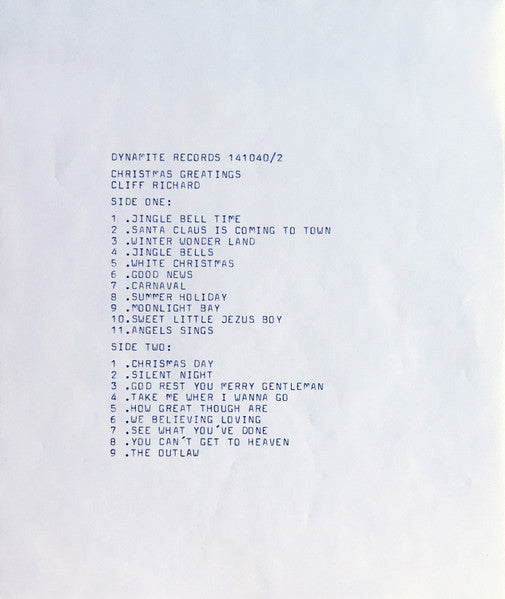 Cliff Richard : Christmas Greetings (10", Unofficial)