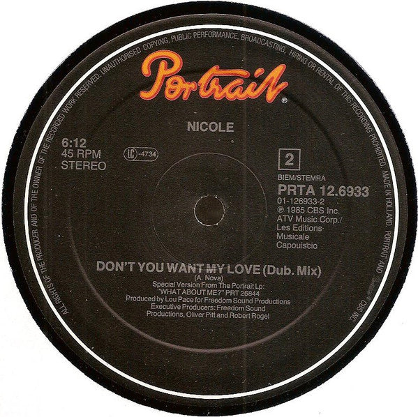 Nicole* : Don't You Want My Love (12", Maxi)