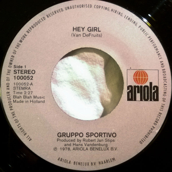 Gruppo Sportivo : Hey Girl (7", Single)