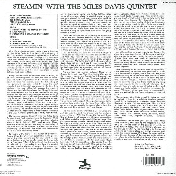The Miles Davis Quintet : Steamin' With The Miles Davis Quintet (LP, Album, RE, RM)
