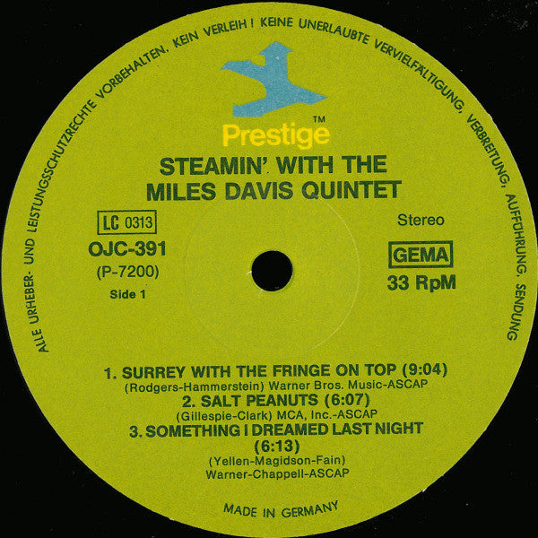 The Miles Davis Quintet : Steamin' With The Miles Davis Quintet (LP, Album, RE, RM)