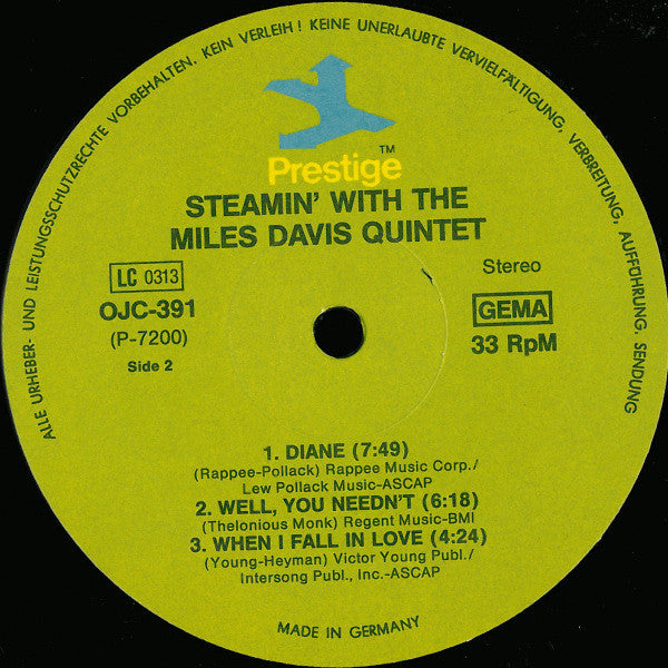 The Miles Davis Quintet : Steamin' With The Miles Davis Quintet (LP, Album, RE, RM)
