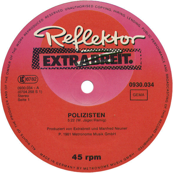 Extrabreit : Polizisten / 1-1-0 (12", Single)