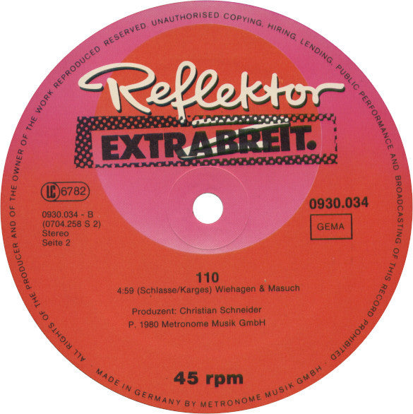 Extrabreit : Polizisten / 1-1-0 (12", Single)