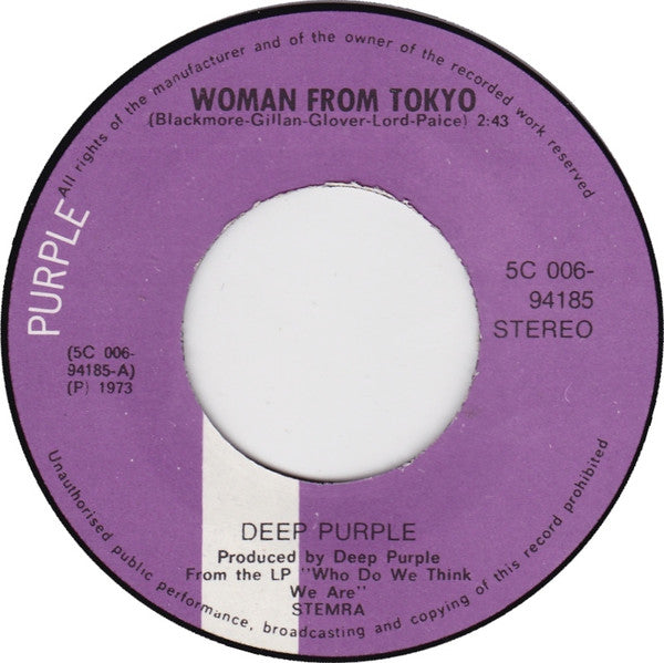 Deep Purple : Woman From Tokyo (7", Single, Ora)