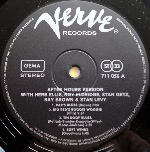Herb Ellis, Roy Eldridge, Stan Getz, Ray Brown, Stan Levey : After Hours Session (LP, Album)