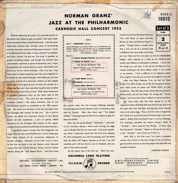 Jazz At The Philharmonic : Carnegie Hall Concert 1952 (Record 2) (LP, Mono)