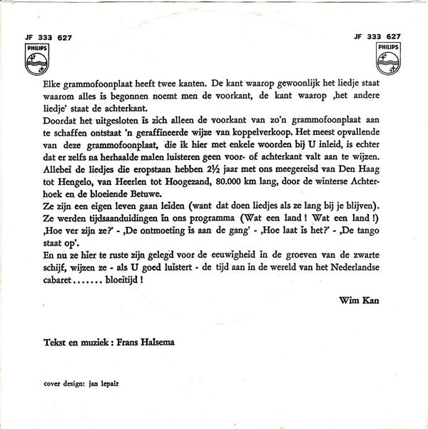 Frans Halsema  / Frans Halsema _ Maria Lindes : De Laatste Tango / Ontmoeting Op De Dam (7", Single, Mono)