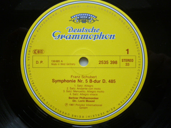 Franz Schubert - Lorin Maazel, Karl Böhm, Berliner Philharmoniker : Symphony Nr. 5 B-dur / Musik Zu "Rosamunde" (LP, Comp, RE)