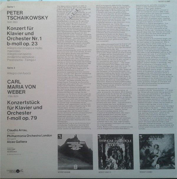 Pyotr Ilyich Tchaikovsky / Carl Maria von Weber, Claudio Arrau, Philharmonia Orchestra, Alceo Galliera : Klavierkonzert Nr. 1 - Konzertstück Für Klavier Und Orchester (LP, Album, RE)