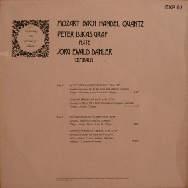 Wolfgang Amadeus Mozart • Johann Sebastian Bach • Georg Friedrich Händel • Johann Joachim Quantz • Peter-Lukas Graf • Jörg Ewald Dähler : Mozart Bach Handel Quantz (LP, Album)