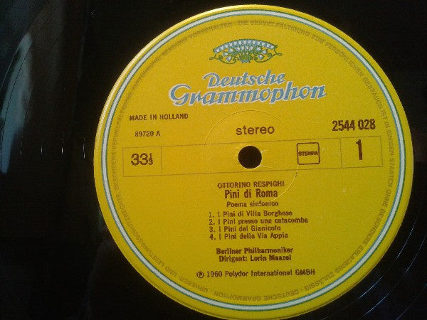Ottorino Respighi, Modest Mussorgsky, Nikolai Rimsky-Korsakov Conductor Lorin Maazel : Pini Di Roma / Een Nacht Op De Kale Berg / Capriccio Espagnol (LP, RE)