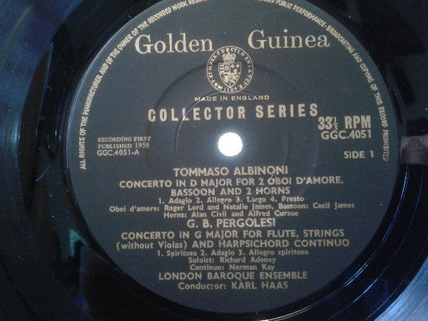London Baroque Ensemble Conducted By Karl Haas Play Tomaso Albinoni, Giuseppe Tartini, Giovanni Battista Pergolesi, Antonio Vivaldi, Alessandro Scarlatti : Albinoni. Tartini. Pergolesi. Vivaldi. Scarlatti. (LP, RE)