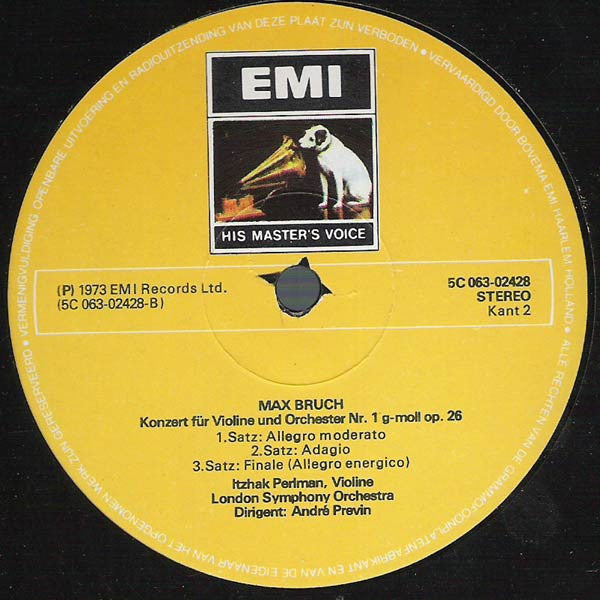 Max Bruch / Felix Mendelssohn-Bartholdy, Itzhak Perlman, André Previn, London Symphony Orchestra : Violinkonzert Nr.1 G-moll Op.26 / Violinkonzert E-moll Op.64 (LP, Album, RE)
