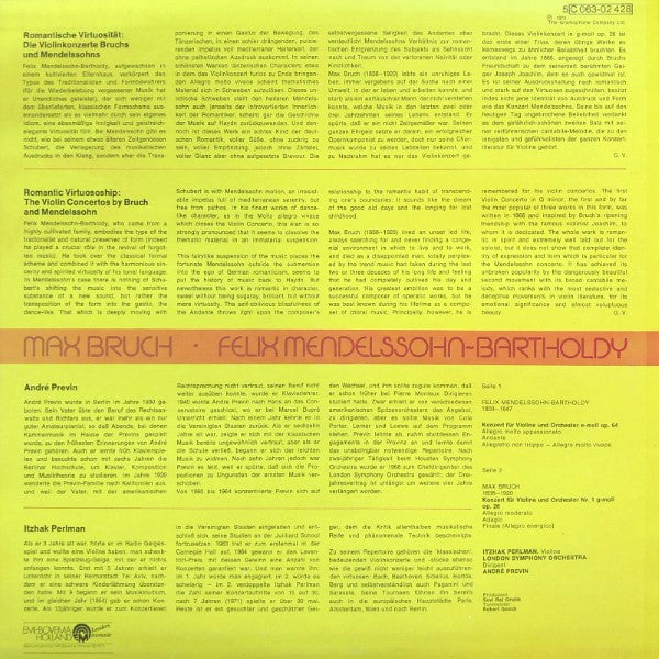 Max Bruch / Felix Mendelssohn-Bartholdy, Itzhak Perlman, André Previn, London Symphony Orchestra : Violinkonzert Nr.1 G-moll Op.26 / Violinkonzert E-moll Op.64 (LP, Album, RE)