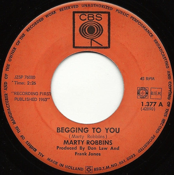 Marty Robbins : Begging To You / Over High Mountain (7")