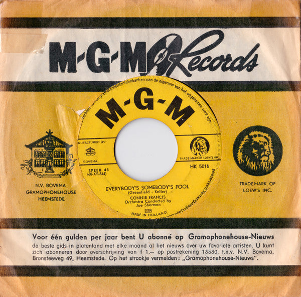 Connie Francis : Jealous Of You (7", Single)