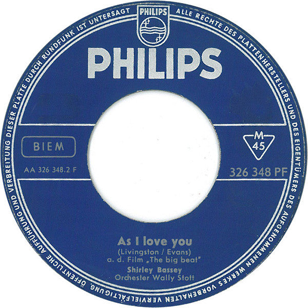 Shirley Bassey : Kiss Me, Honey Honey, Kiss Me (7", Mono)