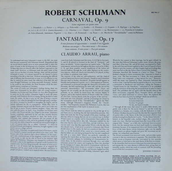 Robert Schumann - Claudio Arrau : Carnaval, Op. 9 / Fantasie C-dur, Op. 17 (LP)