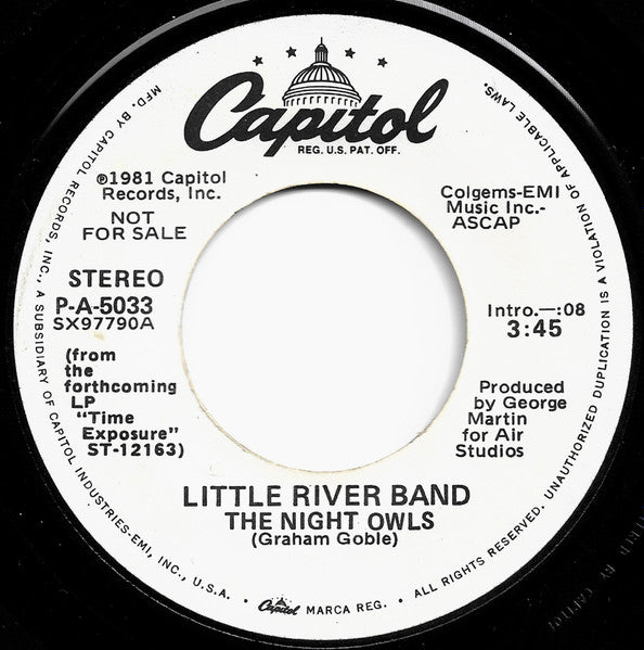 Little River Band : The Night Owls (7", Promo)