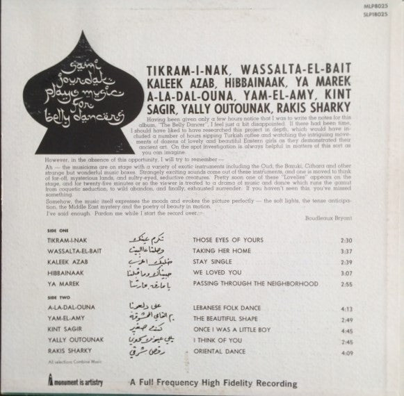 Sami Jourdak : Sami Jourdak Plays Music For Belly Dancers (LP, Album, Mono)