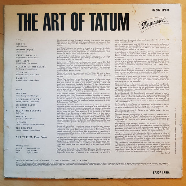 Art Tatum : The Art Of Tatum (LP, Comp, Mono)