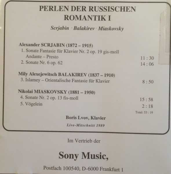 Alexander Scriabine, Mily Balakirev, Nikolai Myaskovsky, Boris Lvov : Perlen Der Russischen Romantik Vol. 1 (CD)