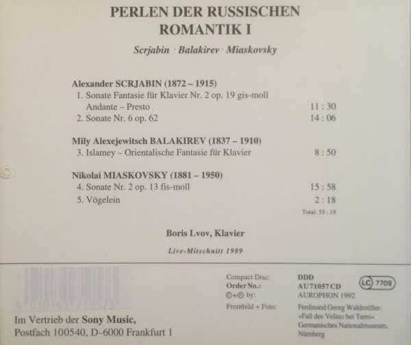 Alexander Scriabine, Mily Balakirev, Nikolai Myaskovsky, Boris Lvov : Perlen Der Russischen Romantik Vol. 1 (CD)