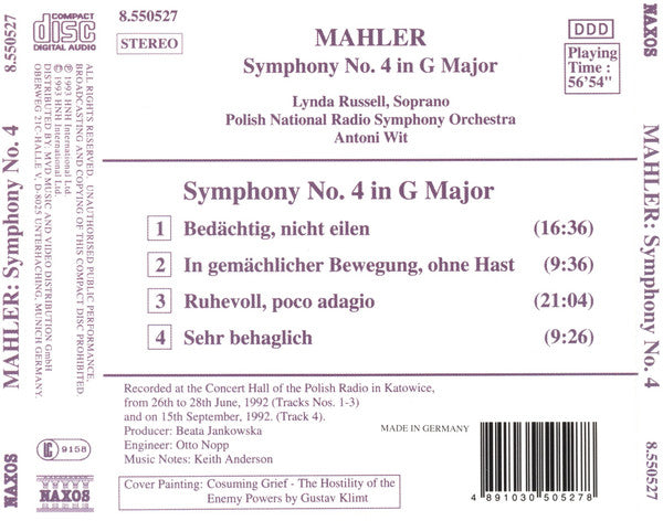 Gustav Mahler - Lynda Russell, Wielka Orkiestra Symfoniczna Polskiego Radia I Telewizji, Antoni Wit : Symphony No.4 In G Major (CD, Album)