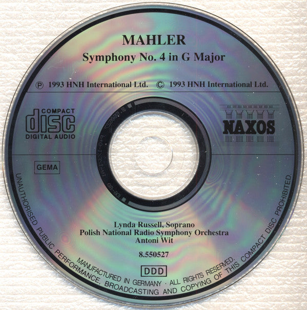 Gustav Mahler - Lynda Russell, Wielka Orkiestra Symfoniczna Polskiego Radia I Telewizji, Antoni Wit : Symphony No.4 In G Major (CD, Album)