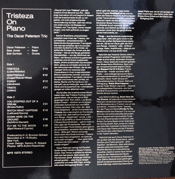 The Oscar Peterson Trio : Tristeza On Piano (LP, Album, Gat)