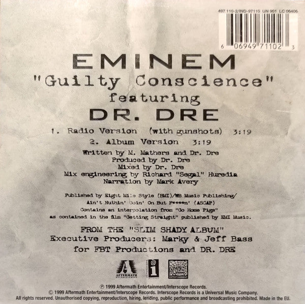 Eminem Featuring Dr. Dre : Guilty Conscience (CD, Single, Car)