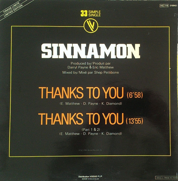 Sinnamon : Thanks To You (12", Ltd)