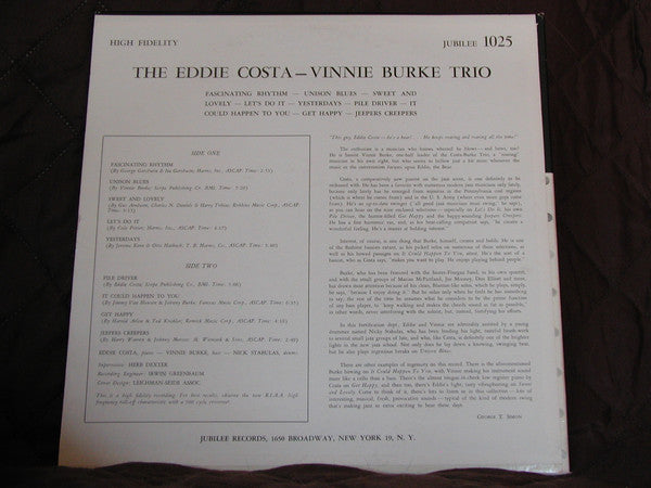 Eddie Costa - Vinnie Burke Trio : Eddie Costa - Vinnie Burke Trio (LP, Album, Mono, RP)