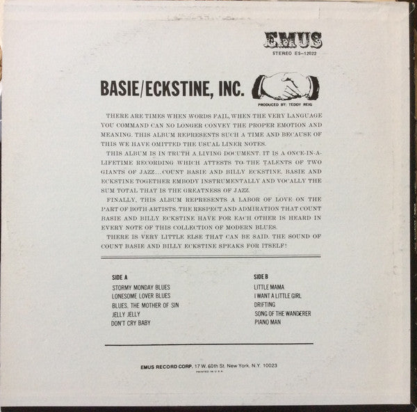 Count Basie, Billy Eckstine : Basie/Eckstine, Inc. (LP, Album, RE)