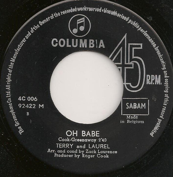 Terry And Laurel : Two People From New York (On The Road To L.A.) (7", Single, Mono)