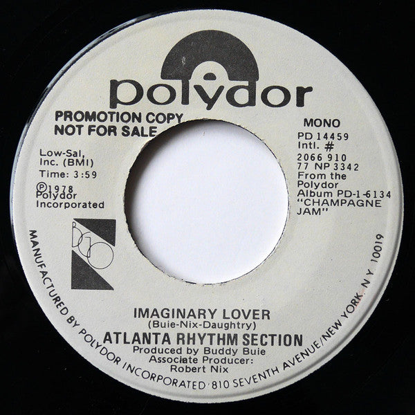 Atlanta Rhythm Section : Imaginary Lover (7", Mono, Promo)