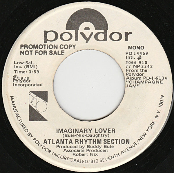Atlanta Rhythm Section : Imaginary Lover (7", Mono, Promo)