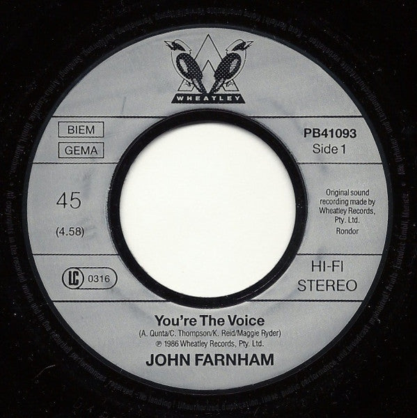 John Farnham : You're The Voice (7", Single)